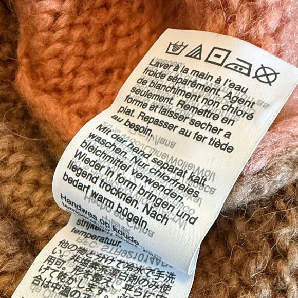 Madewell Ballon Striped Sleeves V-Neck Sweater in Faded Coral Colorblocked L - Picture 8 of 12